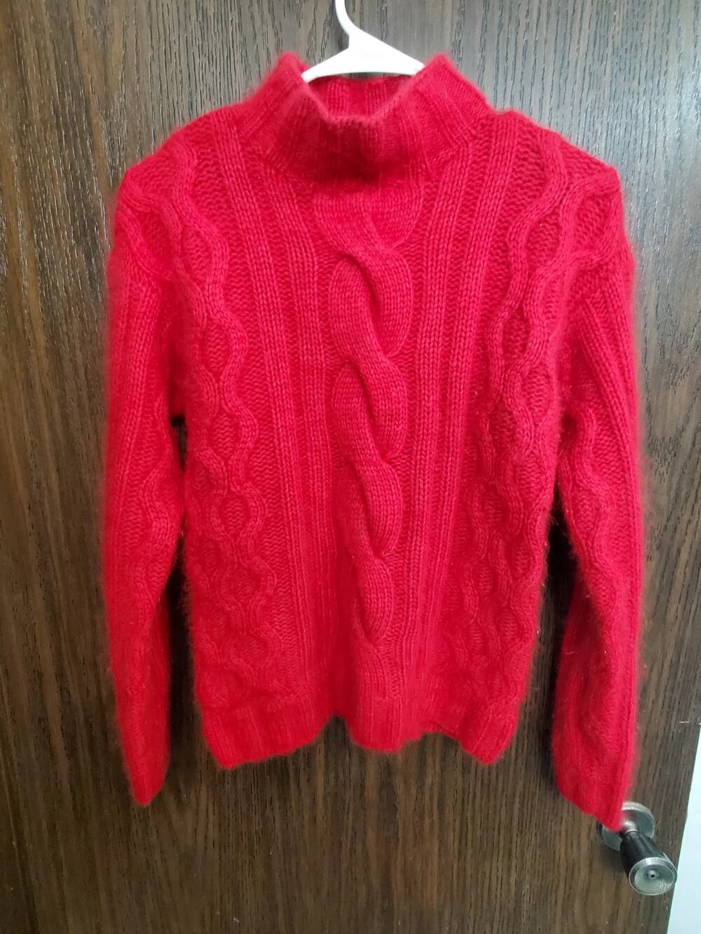 Kenji Women's Red Cable Knit Angora Sweater Size M